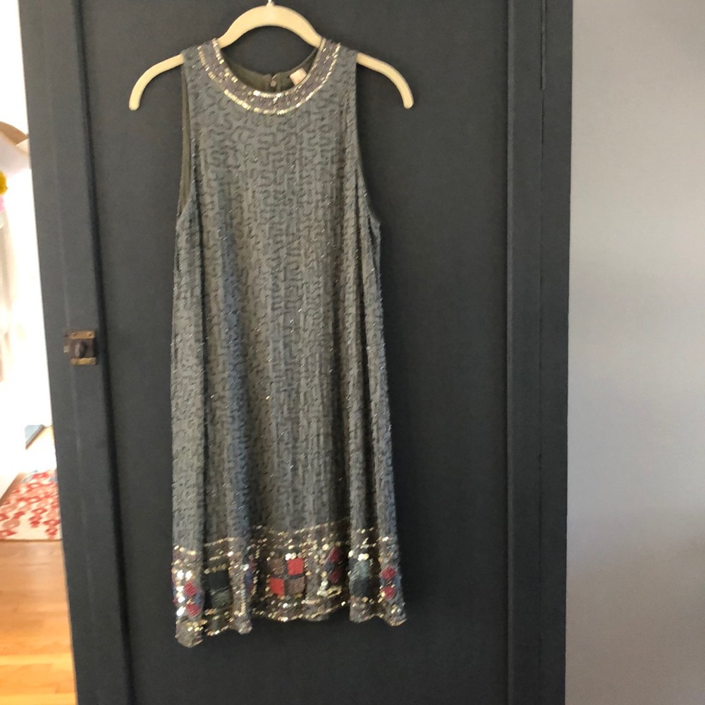 Anthropologie - RAGA Green Sequin Shift Dress